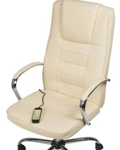 Burostuhl Kunstleder Beige Massagefunktion Heizfunktion Hohenverstellbar Grandeur