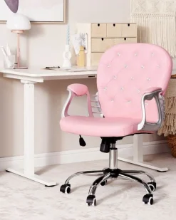Burostuhl Kunstleder Rosa Mit Kristallsteinen Hohenverstellbar Princess