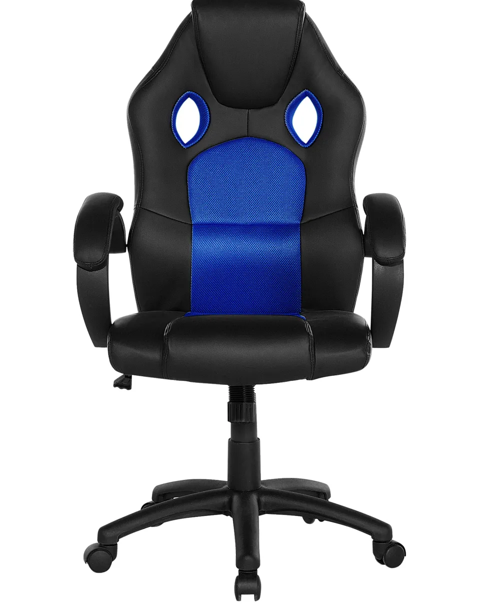 Burostuhl Kunstleder Schwarz / Marineblau Hohenverstellbar Fighter