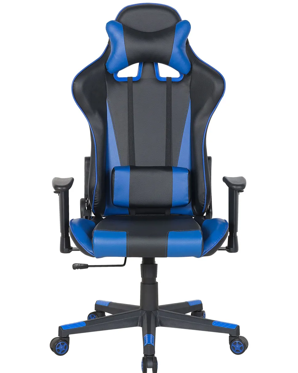 Burostuhl Kunstleder Schwarz / Dunkelblau Hohenverstellbar Mit Fusstutze Gamer