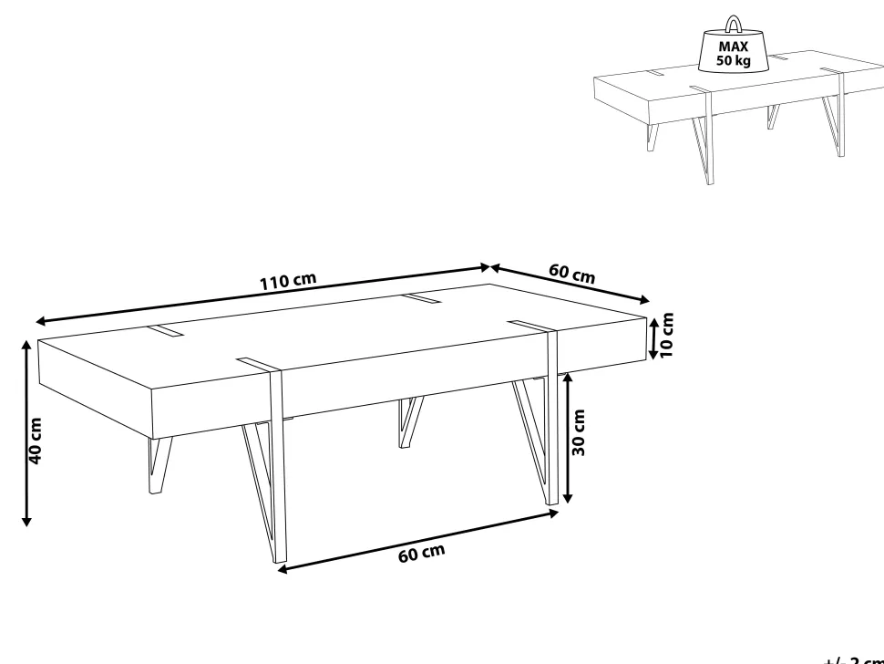 Couchtisch Brauner Holzfarbton / Schwarz Rechteckig 60 X 110 Cm Adena