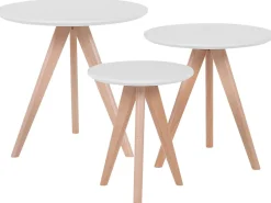 Couchtisch 3Er Set Weis / Hellbraun Rund Vegas