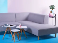Couchtisch 3Er Set Weis / Hellbraun Rund Vegas