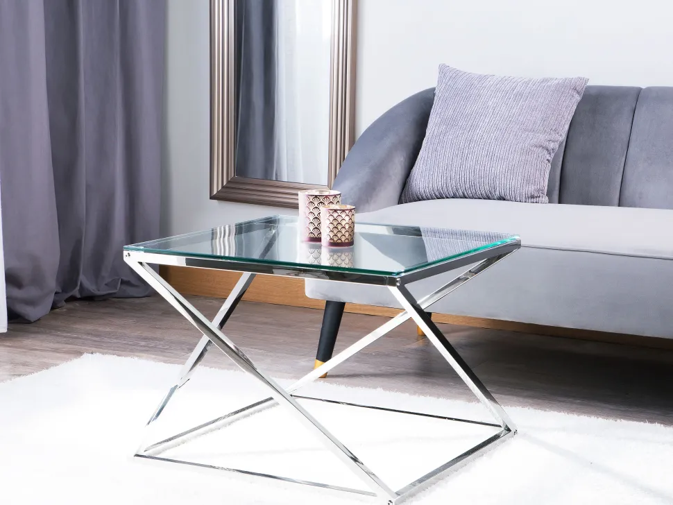 Couchtisch Glas Silber Quadratisch 60 X 60 Cm Beverly