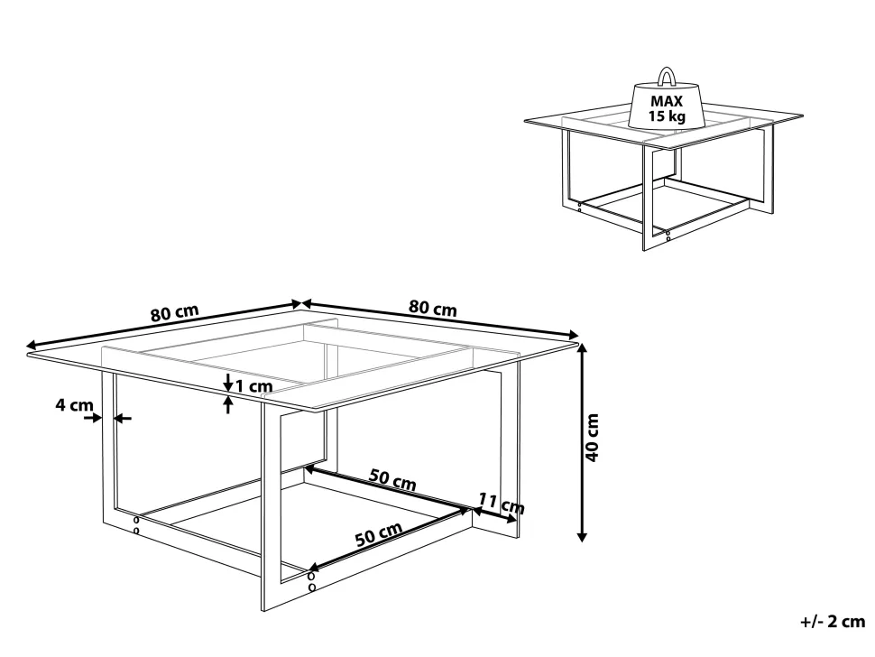 Couchtisch Glas Silber Quadratisch 80 X 80 Cm Crystal