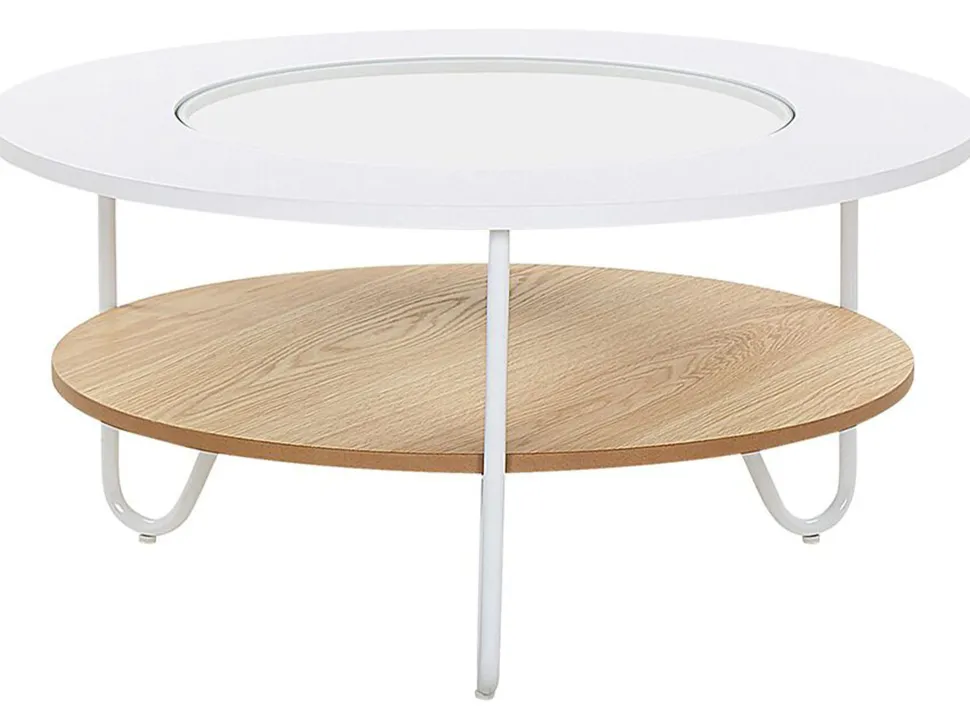 Couchtisch Glas Weis / Heller Holzfarbton 80 Cm Chico