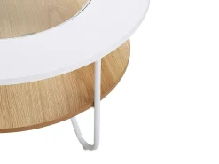 Couchtisch Glas Weis / Heller Holzfarbton 80 Cm Chico