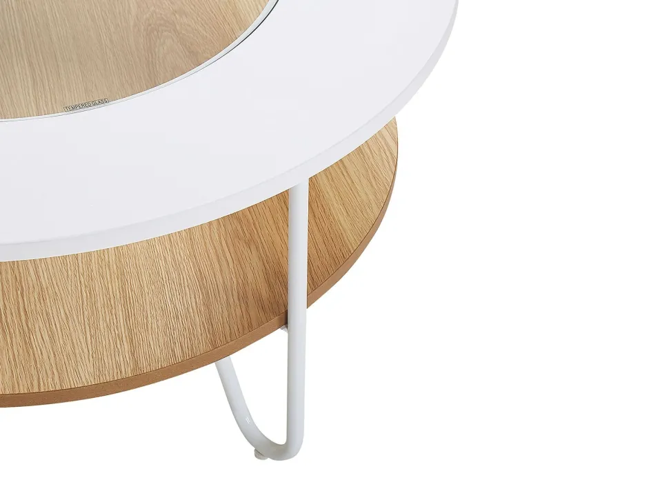 Couchtisch Glas Weis / Heller Holzfarbton 80 Cm Chico