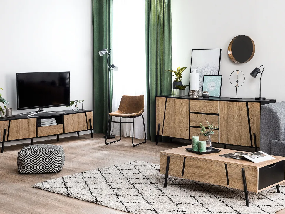 Couchtisch Heller Holzfarbton / Schwarz Rechteckig Blackpool