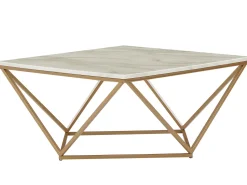 Couchtisch Marmor Optik Beige / Gold Quadratisch 80 X 80 Cm Malibu