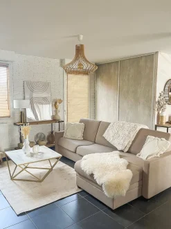 Couchtisch Marmor Optik Beige / Gold Quadratisch 80 X 80 Cm Malibu