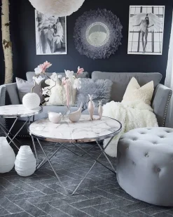 Couchtisch Marmor Optik Weis / Silber 80 Cm Meridian Ii