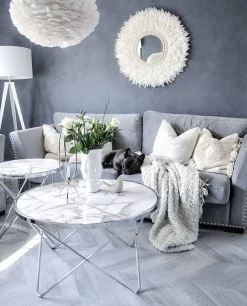 Couchtisch Marmor Optik Weis / Silber 80 Cm Meridian Ii