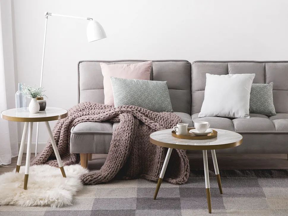 Couchtisch Marmor Optik Weis / Gold 61 Cm Ramona