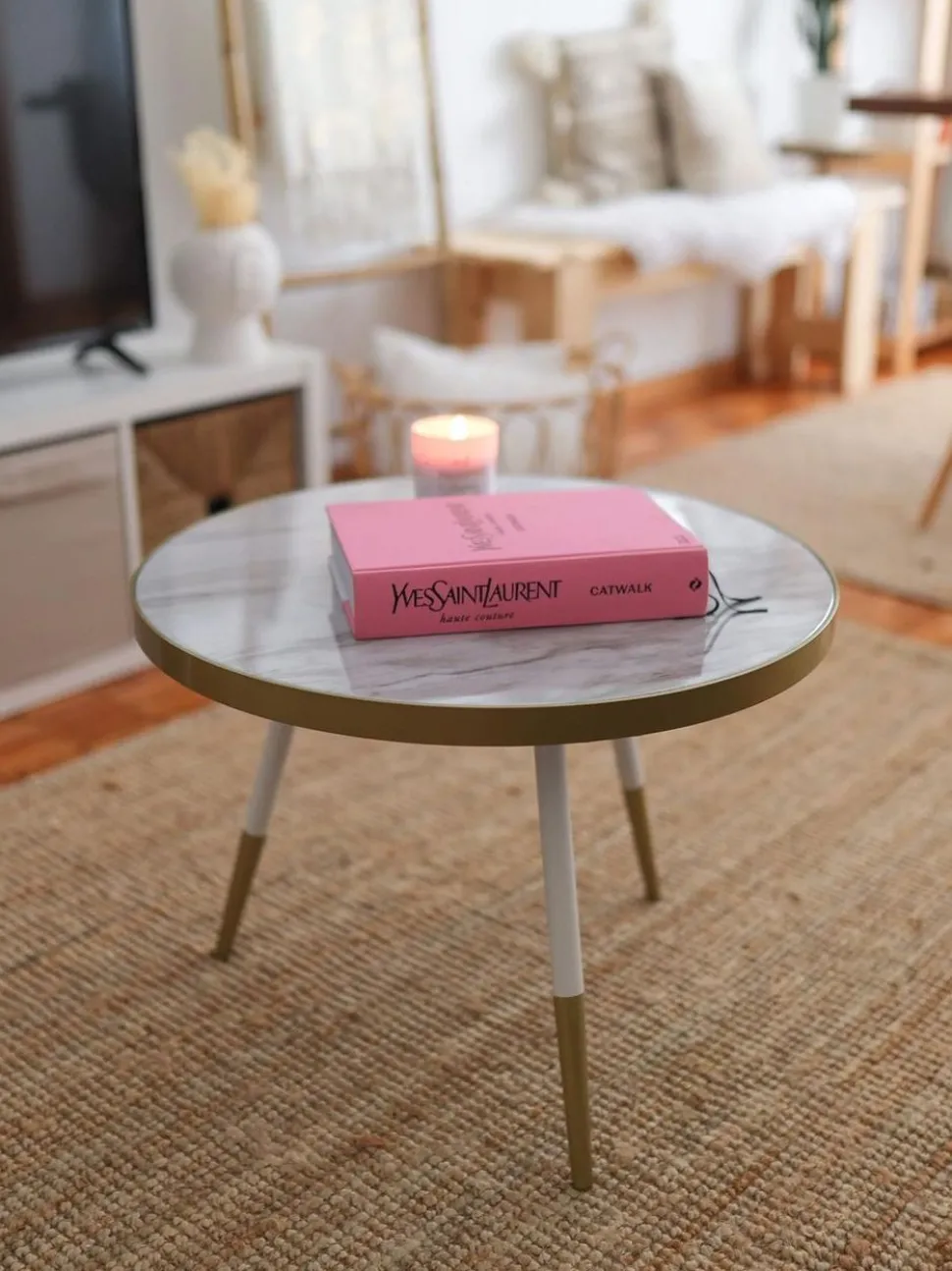 Couchtisch Marmor Optik Weis / Gold 61 Cm Ramona