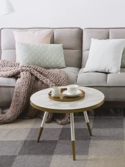 Couchtisch Marmor Optik Weis / Gold 61 Cm Ramona