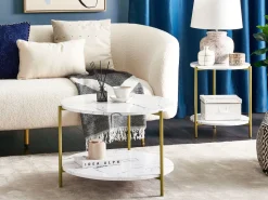 Couchtisch Marmor Optik Weis / Gold O 60 Cm Reva