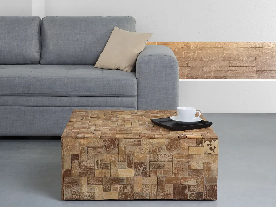 Couchtisch Teakholz Hellbraun Quadratisch 80 X 80 Cm Gambo