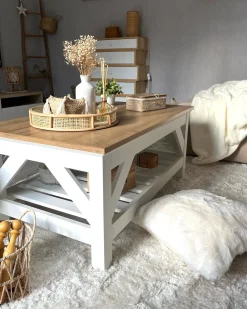 Couchtisch Weis / Heller Holzfarbton Rechteckig 100 X 60 Cm Savannah