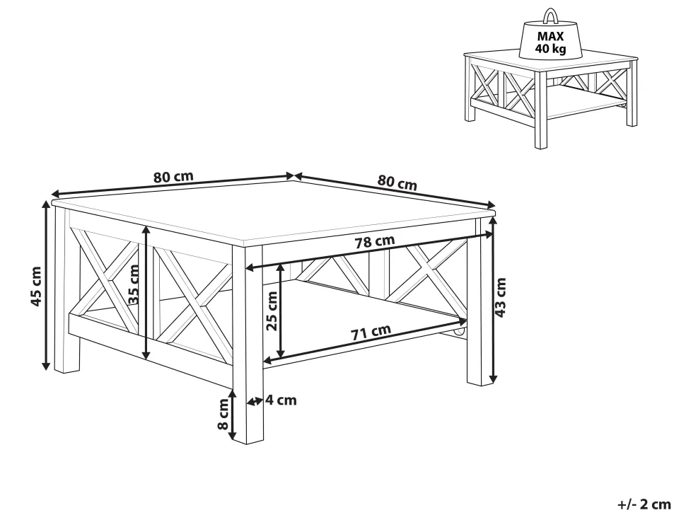 Couchtisch Weis Quadratisch 80 X 80 Cm Lotta
