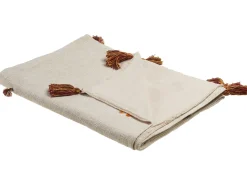 Decke Baumwolle Beige / Orange Lama-Motiv 130 X 180 Cm Khandwa