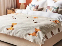 Decke Baumwolle Beige / Orange Lama-Motiv 130 X 180 Cm Khandwa