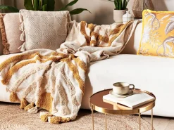 Decke Baumwolle Beige / Orange 130 X 180 Cm Geometrisches Muster Mathura