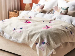 Decke Baumwolle Beige / Pink Lama-Motiv 130 X 180 Cm Nandyal
