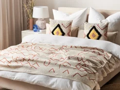 Decke Baumwolle Beige / Rot 130 X 180 Cm Geometrisches Muster Bhiwani