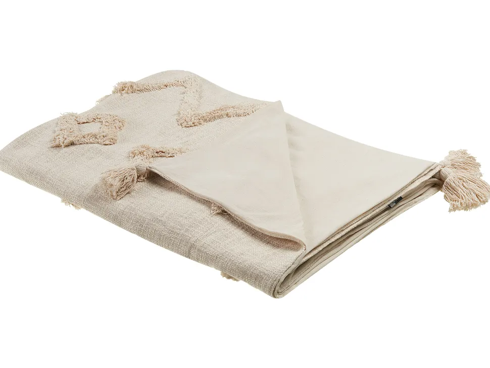 Decke Baumwolle Beige 130 X 180 Cm Geometrisches Muster Guna