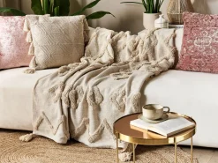 Decke Baumwolle Beige 130 X 180 Cm Geometrisches Muster Guna