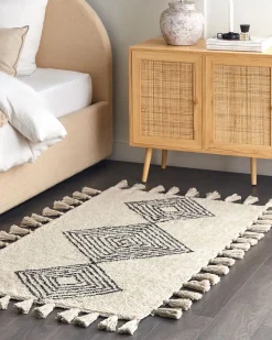 Decke Baumwolle Beige 130 X 180 Cm Geometrisches Muster Guna