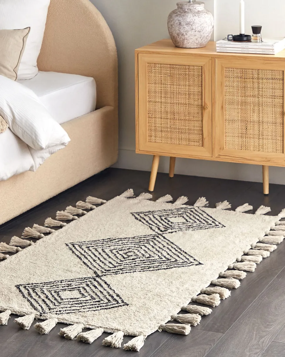 Decke Baumwolle Beige 130 X 180 Cm Geometrisches Muster Guna