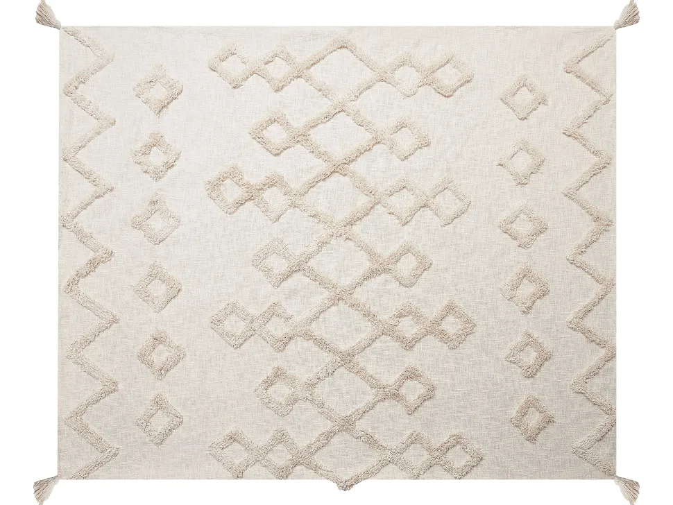 Decke Baumwolle Beige 130 X 180 Cm Geometrisches Muster Guna