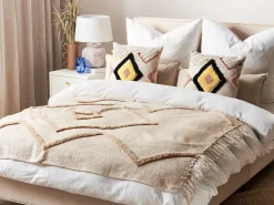 Decke Baumwolle Beige 130 X 180 Cm Geometrisches Muster Jaunpur