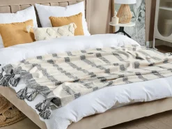 Decke Baumwolle Beige Und Grau 130 X 170 Cm Cayir