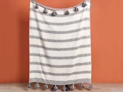 Decke Baumwolle Beige Und Grau 130 X 170 Cm Cayir