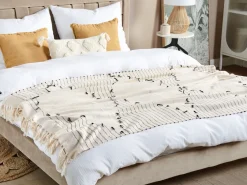 Decke Baumwolle Hellbeige / Schwarz Gestreift 130 X 170 Cm Uluyol