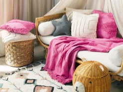 Decke Baumwolle Rosa 125 X 150 Cm Geometrisches Muster Khari