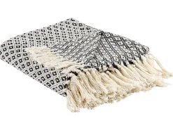 Decke Baumwolle Schwarz / Weis 125 X 150 Cm Geometrisches Muster Chyama