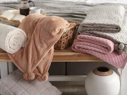 Decke Rosa Mit Pompons 200 X 220 Cm Samur