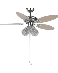 Deckenventilator Mit Licht Silber / Heller Holzfarbton Heilong