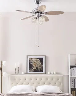 Deckenventilator Mit Licht Silber / Heller Holzfarbton Heilong