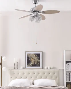 Deckenventilator Mit Licht Silber / Heller Holzfarbton Heilong