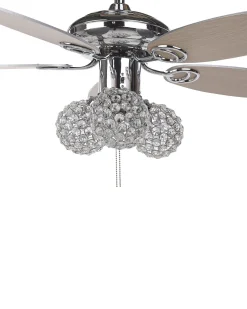 Deckenventilator Mit Licht Silber / Heller Holzfarbton Heilong