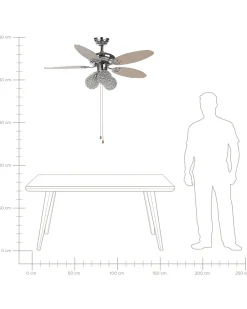 Deckenventilator Mit Licht Silber / Heller Holzfarbton Heilong