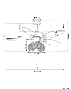Deckenventilator Mit Licht Silber / Heller Holzfarbton Heilong