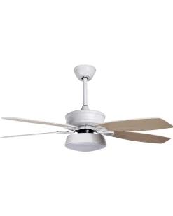 Deckenventilator Mit Licht Weis / Heller Holzfarbton Logan
