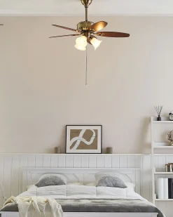 Deckenventilator Mit Licht Dunkler Holzfarbton / Gold Nadela