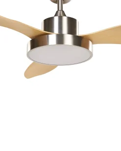 Deckenventilator Mit Licht Silber / Heller Holzfarbton Banderas